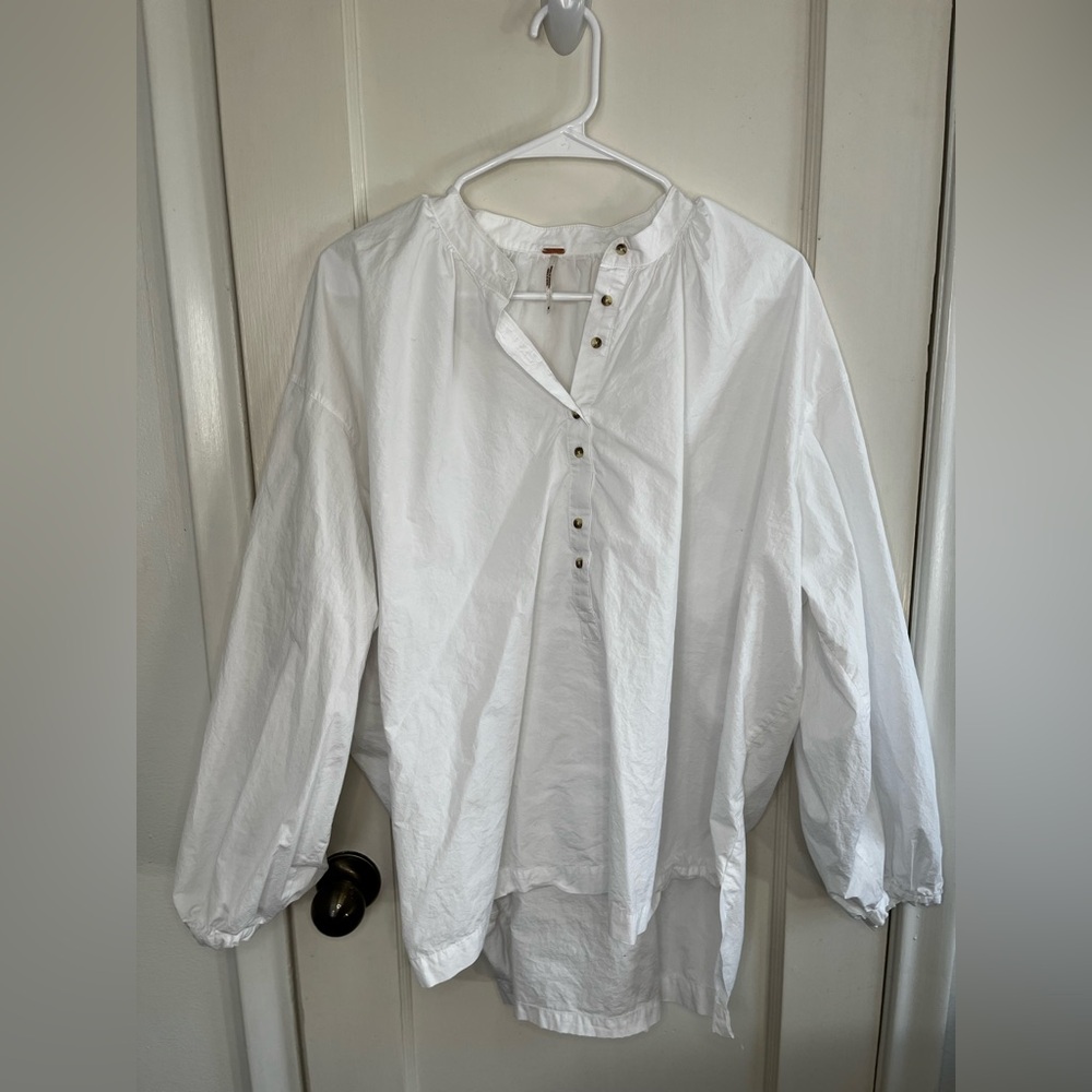 Free People Womens White Cotton Oversized Popover Long Sleeve Top